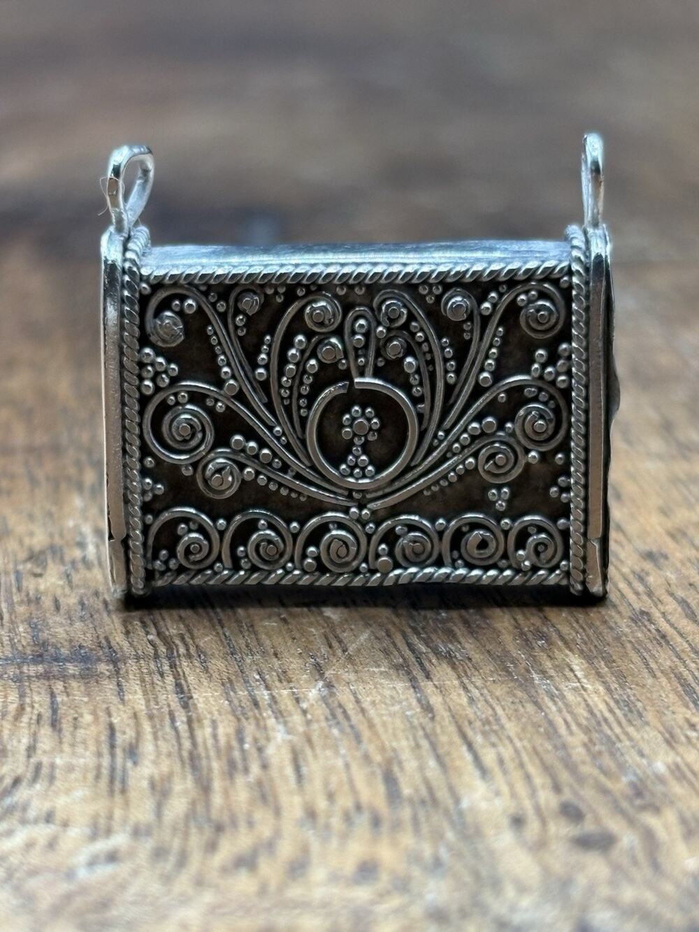 Vintage Sterling Silver Prayer Amulet Pill Box Pendant Filigree 6.2g
